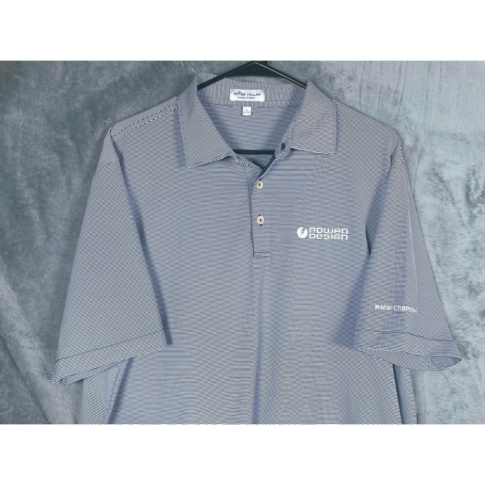 Peter Millar Polo Shirt BMW Championship Power Design Blue White Size Large - Picture 1 of 6
